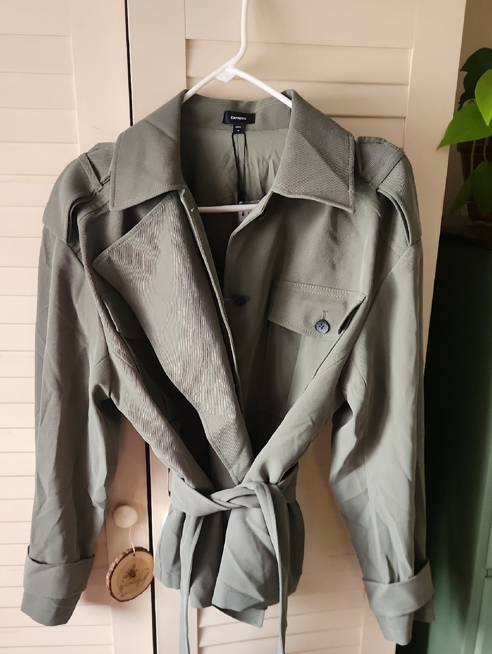 Express Olive Tie-Waist Utility Trench Jacket